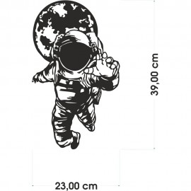 Duvar Dekor Süs Mdf Ahşap Astronot Desenli 23 x 39 Siyah Renk