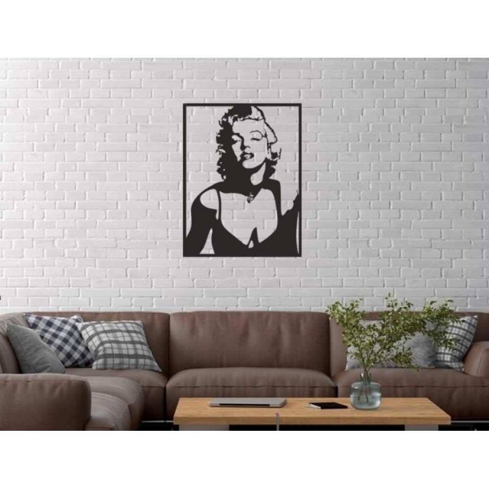 Duvar Dekor Süs Mdf Ahşap Marilyn Monroe 30 x 39 Siyah Renk