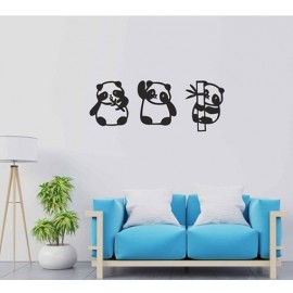 Duvar Dekor Süs Mdf Ahşap 3 Adet Panda 13 x 15 Siyah Renk
