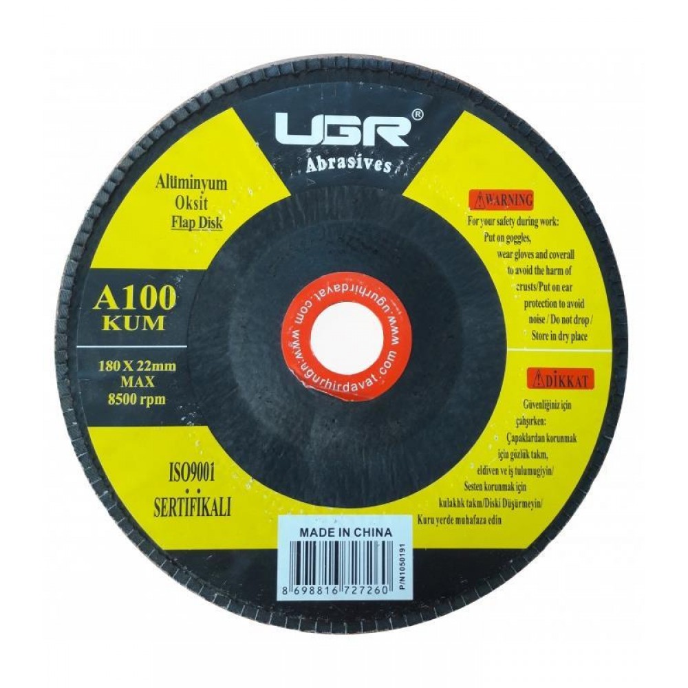 UGR Alüminyum Oksit Flap Disk Zımpara 100 Kum 180 mm