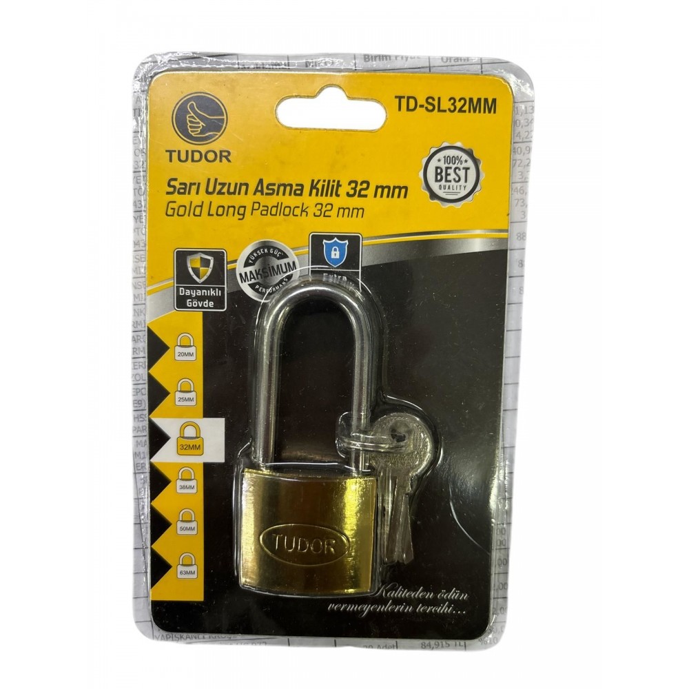 Tudor 32 mm Uzun Sarı Asma Kilit